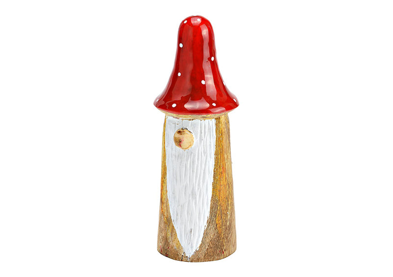 Wichtel Fliegenpilz aus Mangoholz natur, rot, weiß (B/H/T) 7x18x7cm