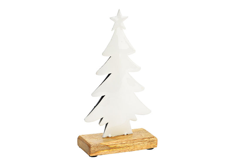 Aufsteller Tannenbaum auf Mangoholzsockel aus Metall weiß (B/H/T) 10x20x5cm