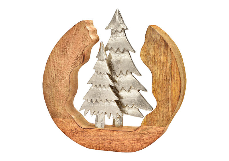 Aufsteller Tannenbaum aus Mangoholz, Metall natur (B/H/T) 30x30x5cm