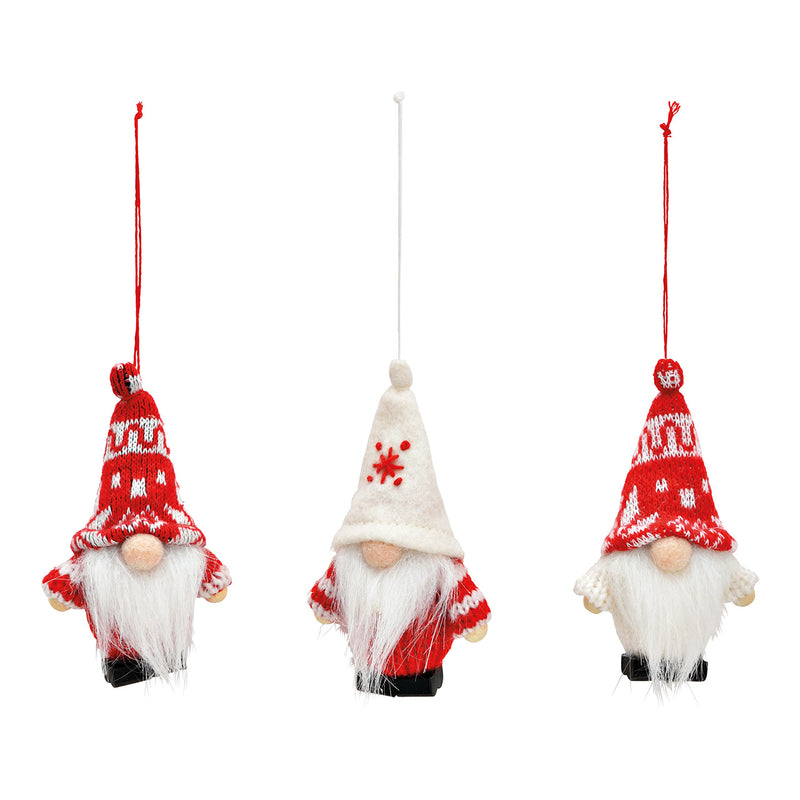 Christbaumschmuck Wichtel aus Stoff, Rot-Weiß, 3-fach, (B/H/T) 5x9x3 cm