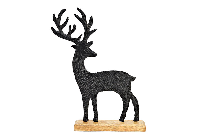 Aufsteller Hirsch auf Mangoholzsockel aus Metall schwarz (B/H/T) 20x26x5cm