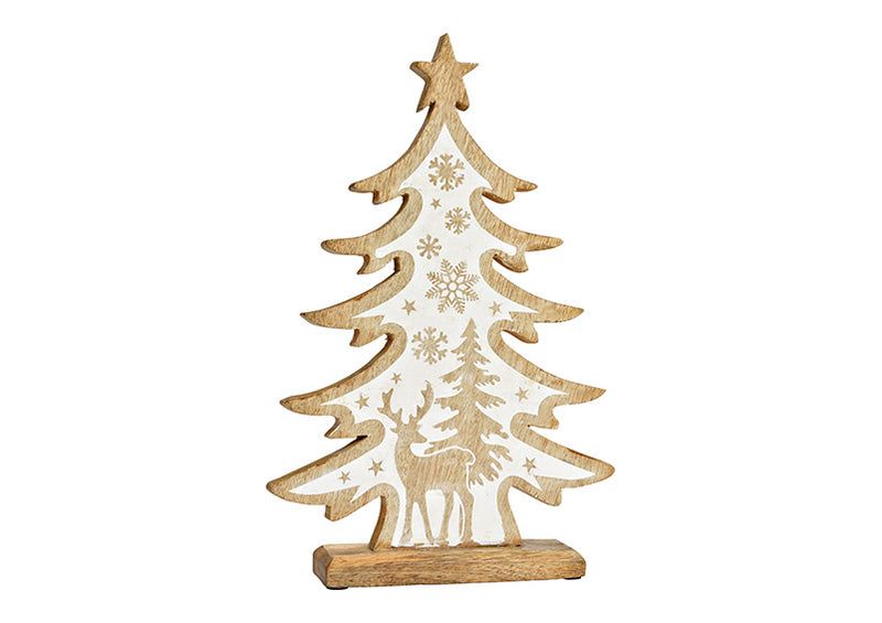 Aufsteller Tannenbaum aus Mangoholz natur, weiß (B/H/T) 28x41x5cm