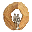 Aufsteller Skulptur aus Mangoholz natur, Figuren silber (B/H/T) 30x33x8cm