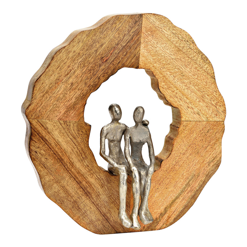 Aufsteller Skulptur aus Mangoholz natur, Figuren silber (B/H/T) 30x33x8cm