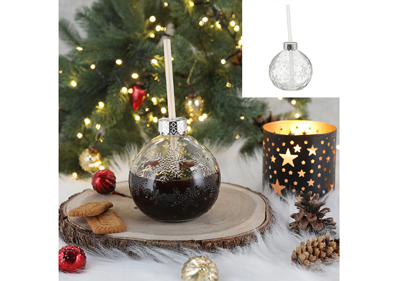 Trinkglas Christbaumkugel Schneeflocke mit Trinkhalm, aus Glas transparent (B/H/T) 10x11x10cm 400ml