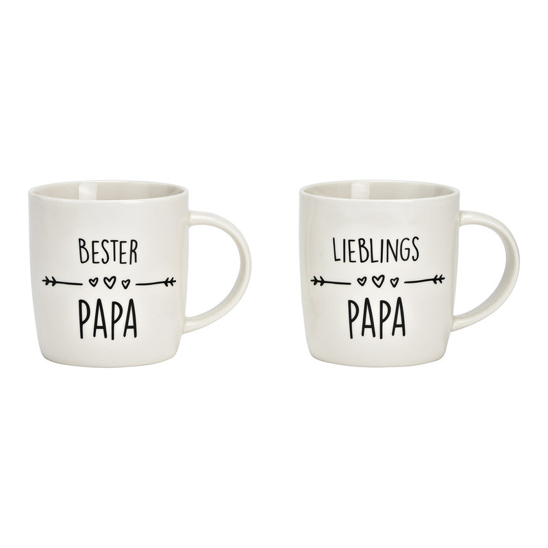 Becher, Bester Papa, Lieblings Papa aus Porzellan weiß 2-fach, (B/H/T) 9x9x7cm, 340ml