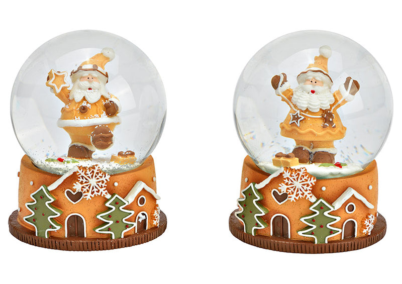 Schneekugel Nikolaus aus Poly braun 2-fach, (B/H/T) 7x9x7cm