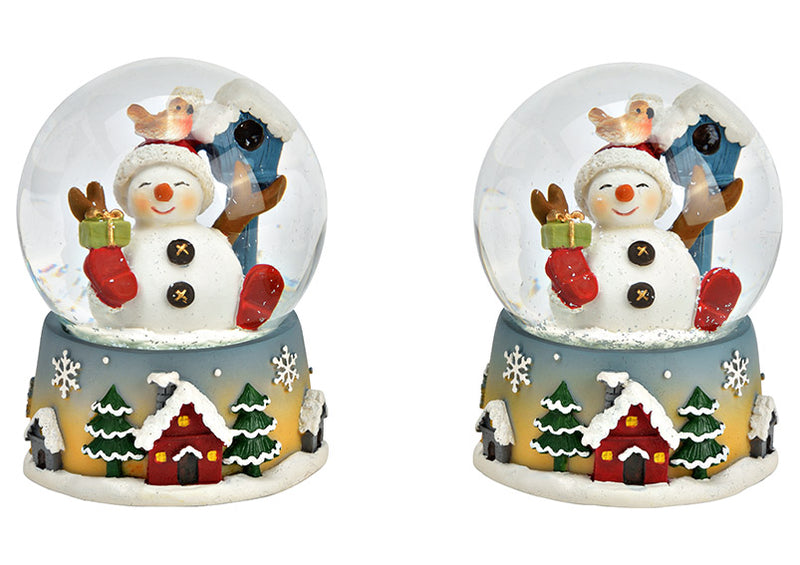 Schneekugel Schneemann aus Poly bunt 2-fach, (B/H/T) 7x9x7cm