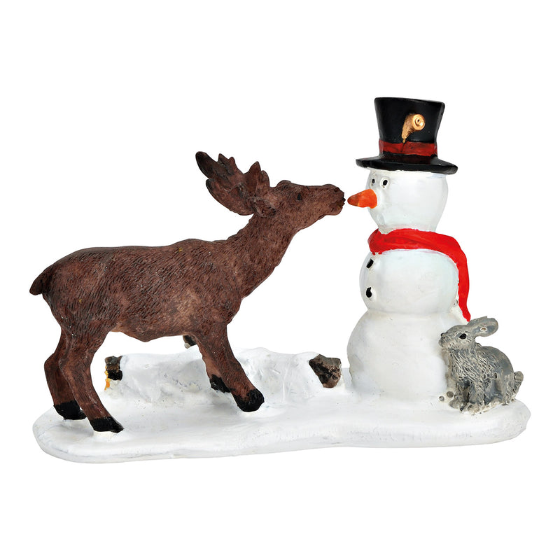 Miniaturfigur Schneemann, Hirsch aus Poly bunt (B/H/T) 9x7x4cm