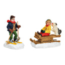 Miniaturfigur Kind auf Schlitten, Skier, aus Poly bunt 2-fach, (B/H/T) 2x5x3cm 2x4x4cm