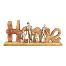 Aufsteller Home mit Metallfiguren aus Mangoholz natur (B/H/T) 52x23x10cm