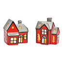 Teelichthalter Haus aus Keramik grau, rot 2-fach, (B/H/T) 11x12x9cm