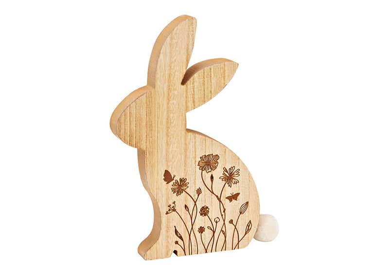 Hase Blumenwiesen Dekor aus Holz natur (B/H/T) 15x24x2cm