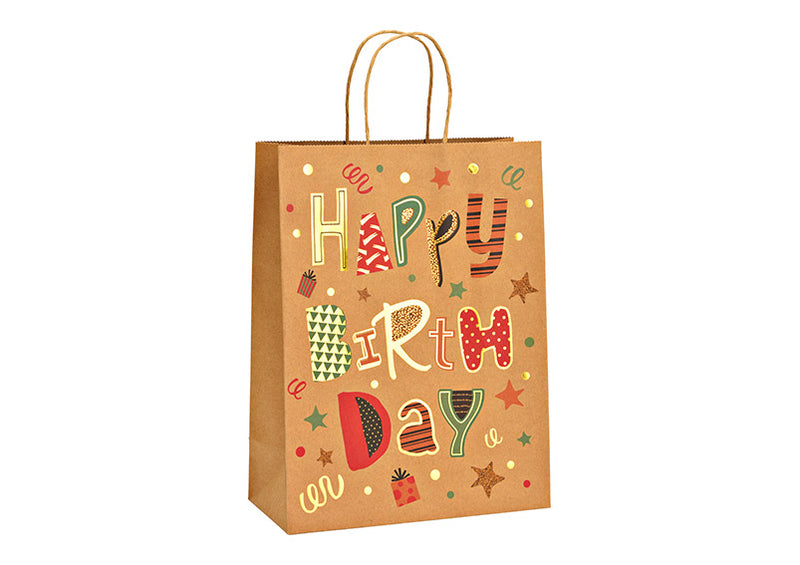 Geschenktüte Happy Birthday aus Papier/Pappe braun (B/H/T) 25x33x12cm