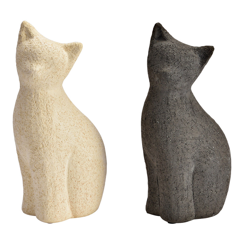 Katze aus Keramik beige, schwarz 2-fach, (B/H/T) 12x22x9cm