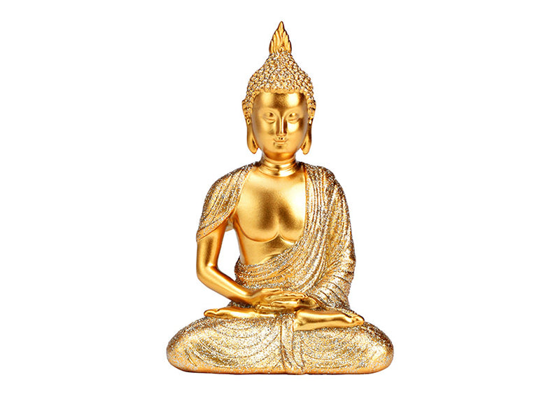 Buddha mit Glitter aus Poly gold (B/H/T) 9x13x7cm