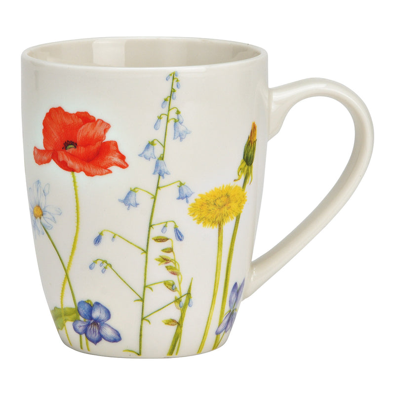 Becher mit buntem Blumenwiesen Dekor aus Porzellan weiß (B/H/T) 8x10x6cm 360ml