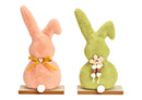 Aufsteller Hase auf Holz Sockel aus Textil grün, pink 2-fach, (B/H/T) 11x21x5cm