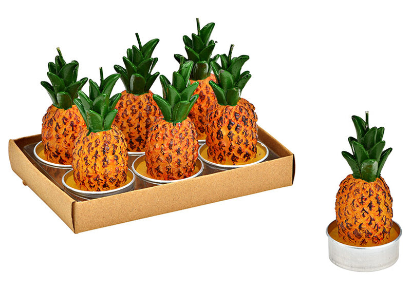 Teelicht Ananas 4x8x4cm 6-er Set, aus Wachs bunt (B/H/T) 14x9x9cm