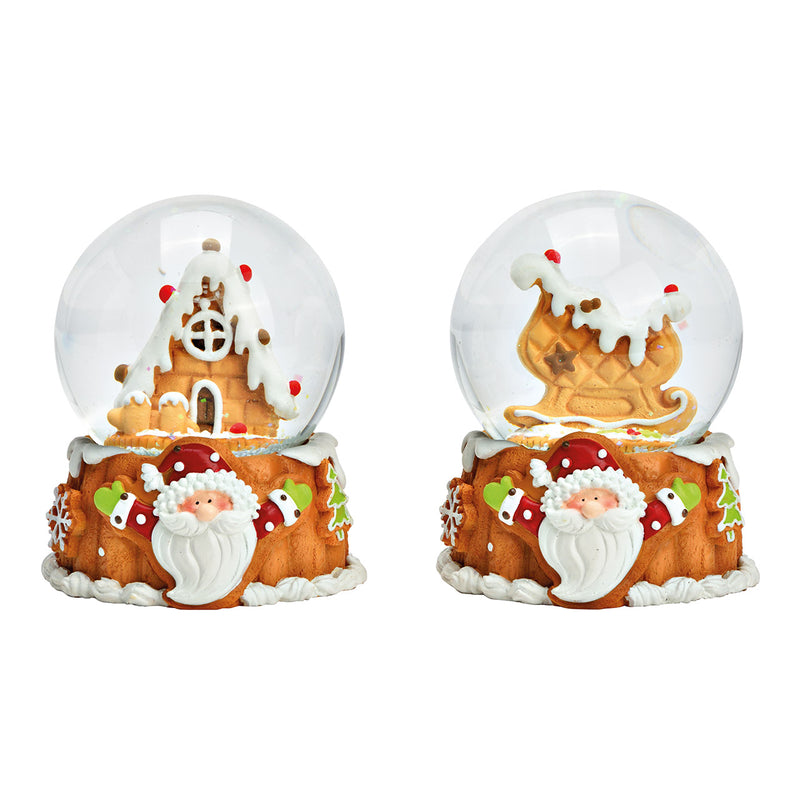 Schneekugel Schlitten, Haus im Lebkuchen Design aus Poly, Glas bunt 2-fach, (B/H/T) 7x9x7cm