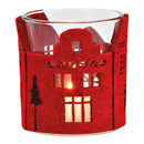 Windlicht Haus Dekor aus Glas, Filz rot (B/H/T) 7x8x7cm