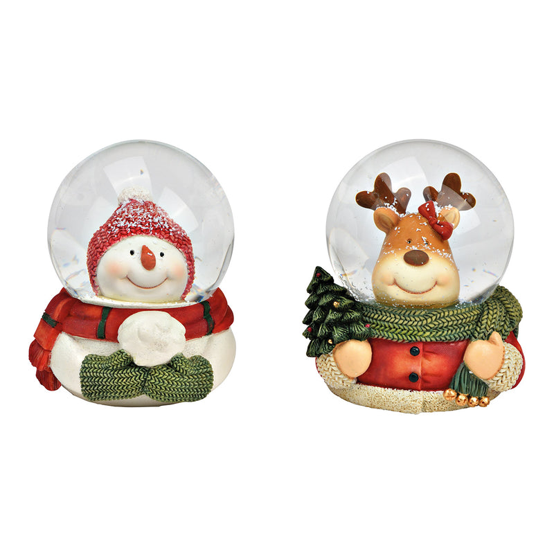 Schneekugel Elch, Schneemann Weihnachtsmotiv aus Poly/Glas bunt 2-fach, (B/H/T) 7x9x8cm