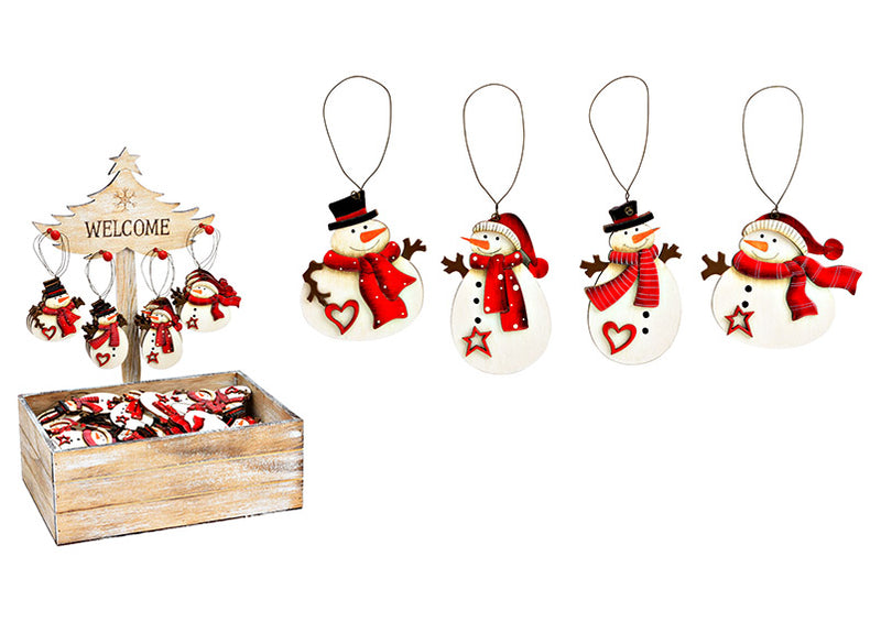 Weihnachtshänger Schneemann 6x8x0,5cm im Baum Displaybox 29x39x21cm aus Holz bunt 4-fach