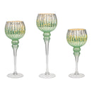 Windlicht Set Kelch auf Fuß 3-er Set, aus Glas mint (H) 30cm, 35, 40cm x Ø13cm