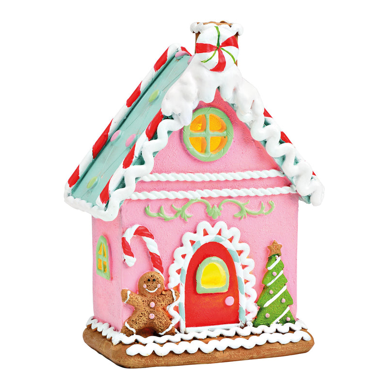 Lebkuchenhaus mit LED, exklusive 2xAAA aus Poly pink/rosa (B/H/T) 11x16x6cm