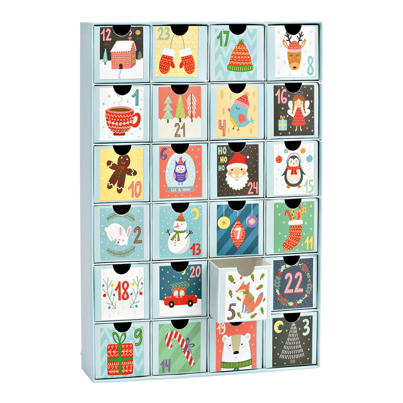 Adventskalender aus Papier/Pappe, 24 Boxen Ø6cm, Blau (B/H/T) 26x39x6cm