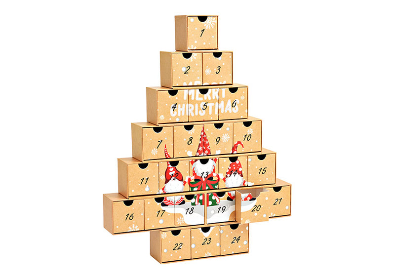 Adventskalender Tannenbaum mit Wichteln 24 Boxen 6x6x6cm aus Papier/Pappe braun (B/H/T) 38x48x6cm