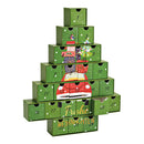 Adventskalender Tannenbaum "Frohe Weihnachten" mit Auto aus Pappe, 24 Boxen Ø6cm, Grün (B/H/T) 38x48x6cm