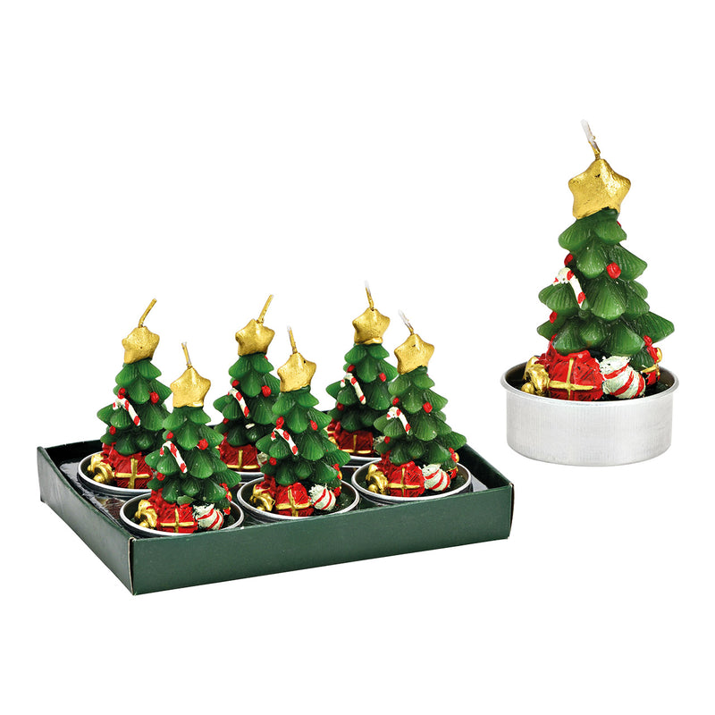 Teelicht-Set Tannenbaum 4x6x4cm 6-er Set, aus Wachs grün (B/H/T) 14x8x9cm