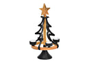 Adventsgesteck, Tannenbaum f. 4er Teelicht aus Metall, Mangoholz schwarz (B/H/T) 22x38x22cm