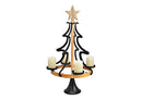 Adventsgesteck, Tannenbaum f. 4er Kerzen 8cm, aus Metall, Mangoholz schwarz (B/H/T) 43x75x43cm