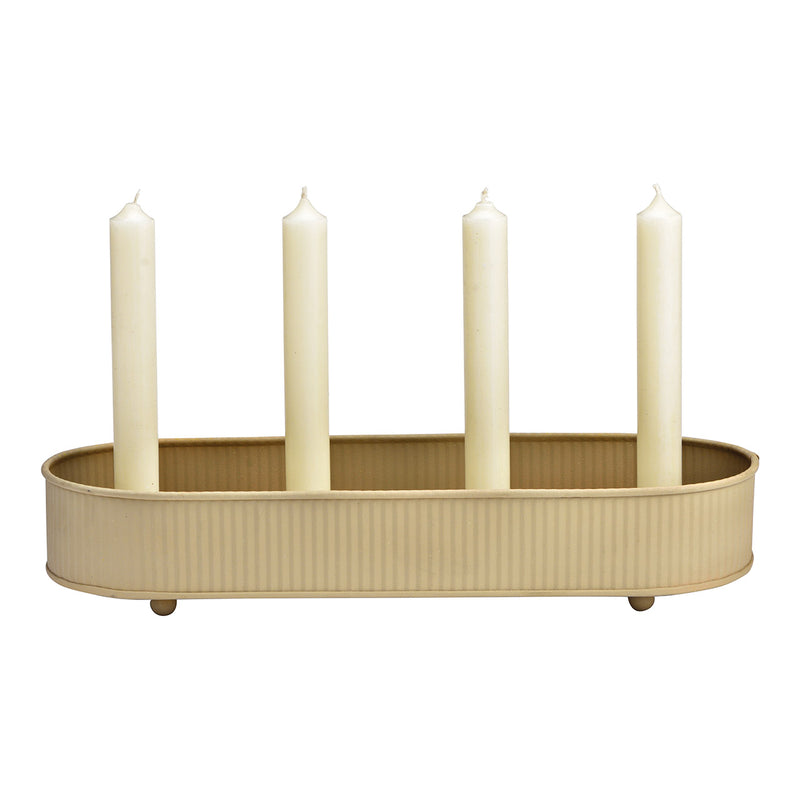 Adventsgesteck, Kerzenhalter aus Metall, Beige (B/H/T) 35x6x13cm