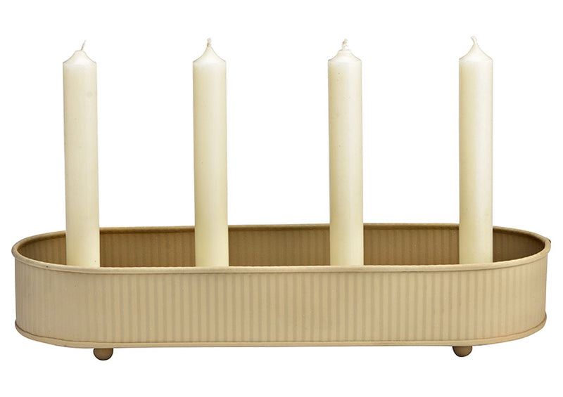 Adventsgesteck, Kerzenhalter 4er Stabkerz aus Metall beige (B/H/T) 35x6x13cm