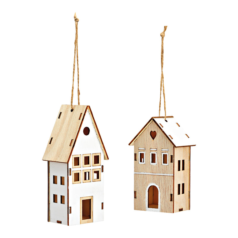 Hänger Haus aus Holz weiß 2-fach, (B/H/T) 5x10x4cm 5x13x4cm