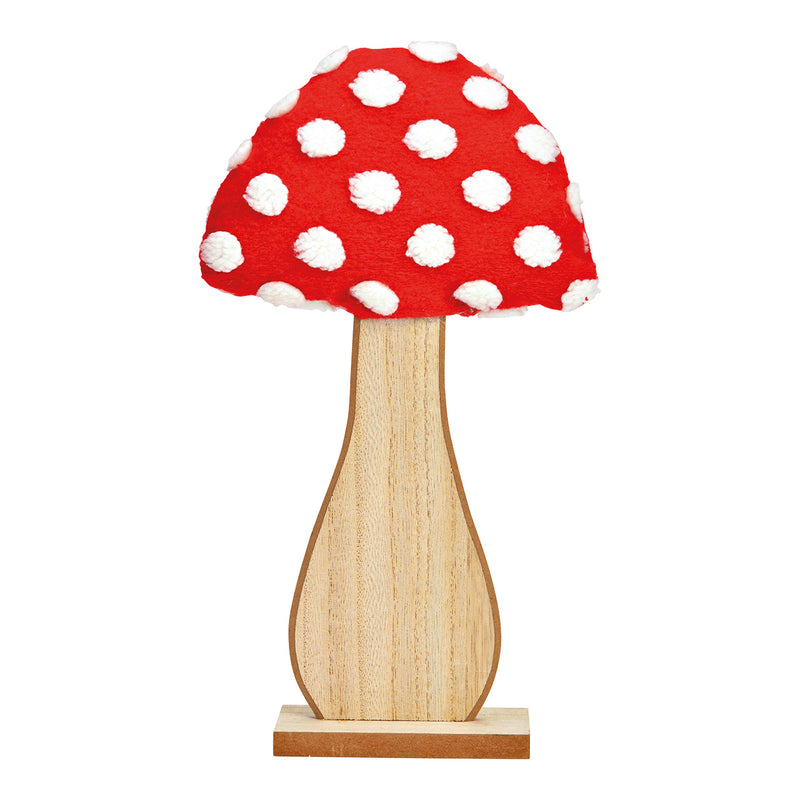 Aufsteller Pilz aus Holz natur, rot, weiß (B/H/T) 19x32x6cm