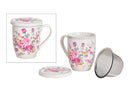 Tasse Rosendekor mit Deckel und Metallsieb aus Porzellan Pink/Rosa (B/H/T) 12x12x9cm 300ml