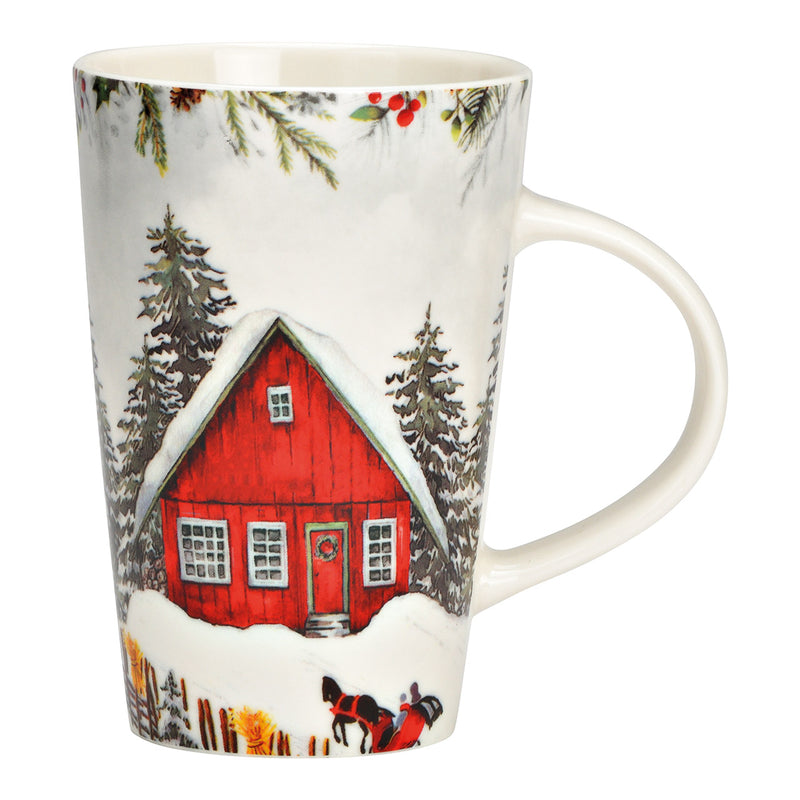 Jumbo Becher Winterlandschaft aus Porzellan rot (B/H/T) 12x13x8cm, 420ml