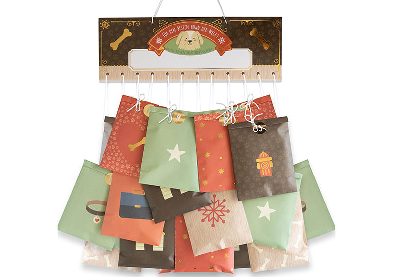 Adventskalender Tüten 10x15cm Set für Hund 24-er Set, aus Papier/Pappe bunt (B/H) 32x11cm