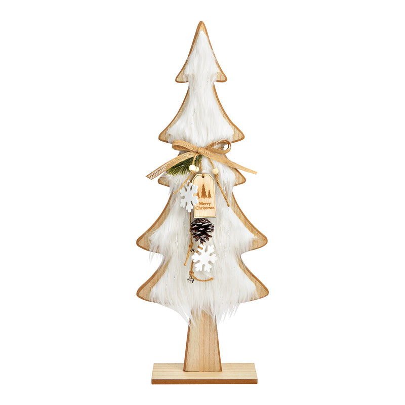 Aufsteller Tannenbaum mit weißem Fell aus Pappelholz natur (B/H/T) 21x57x7cm