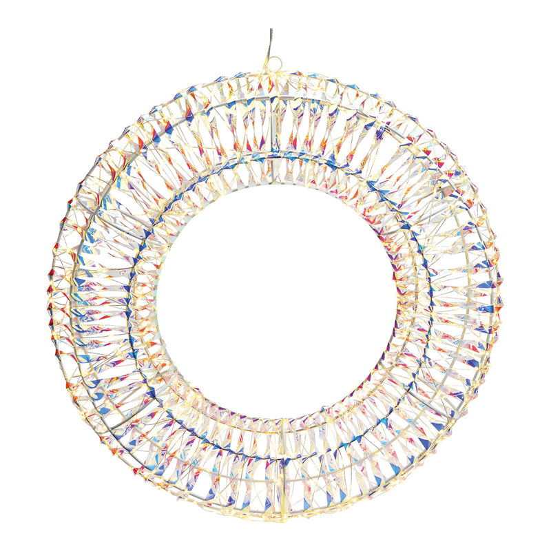 Lichterkranz 720er LED mit Timer 6/18, IP44 Transformer, 24V 6Watt aus Kunststoff weiß irisierend Ø58cm