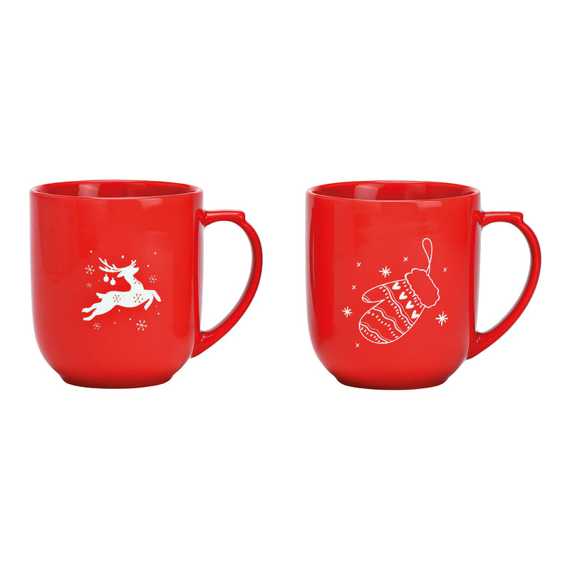 Jumbo Becher Weihnachts Dekor, Hirsch, Handschuh aus Porzellan rot 2-fach, (B/H/T) 15x12x11cm 820ml