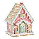 Lebkuchenhaus mit LED, mint, rosa aus Poly bunt (B/H/T) 19x24x15cm Batteriebetrieb 2xAAA nicht enthalten