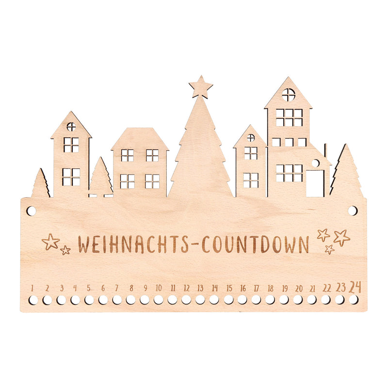 Adventskalender "Weihnachts-Countdown" aus Echtholz mit Kordel (B/H) 33x22cm