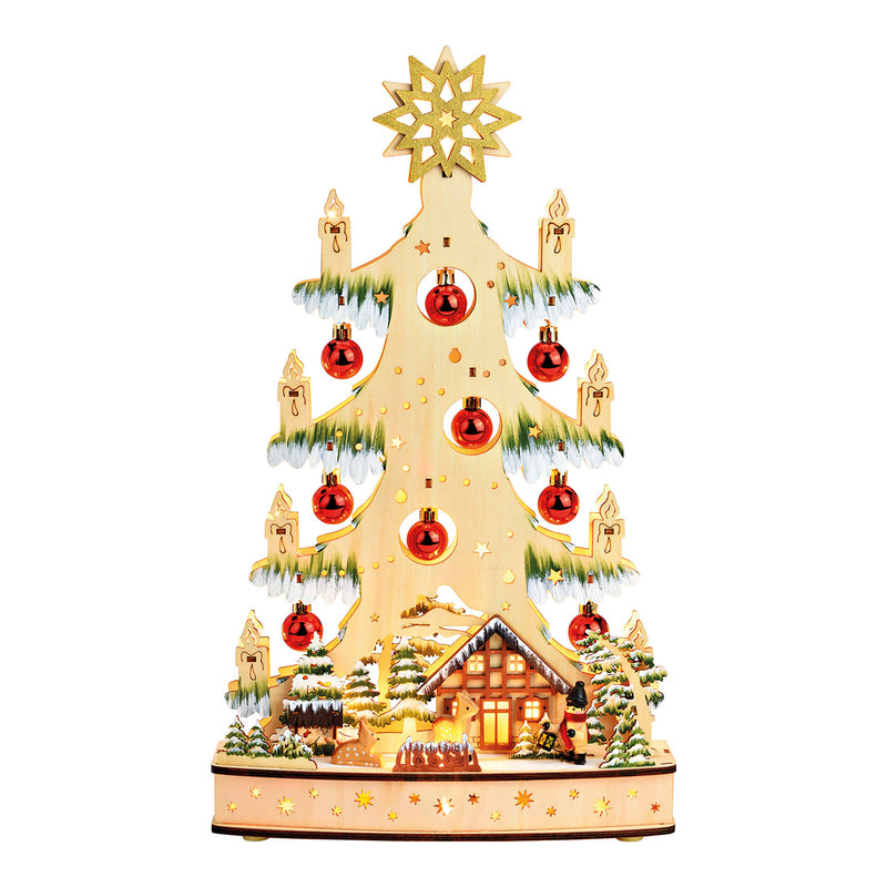 Aufsteller Tannenbaum mit Weihnachtskugel, mit LED, aus Holz natur (B/H/T) 27x45x9cm  Batteriebetrieb 3xAA nicht enthalten, Doppelfunktion Batteriebox mit Timer