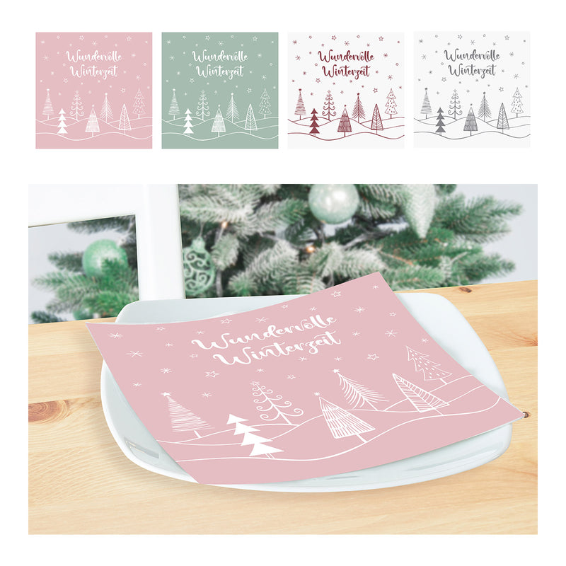 Servietten Weihnachtszeit 20er Pack 3-lagig aus Papier/Pappe bunt 4-fach, (B/H) 33x33cm