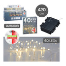 Lictherkette Mikro Outdoor 40 LED mit Timer, 420cm Draht, LED warmweiß aus Metall silber (B) 420cm Batteriebetrieb 2xAA nicht enthalten